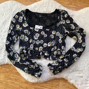Zara Floral Square Neck Crop Top, NWT